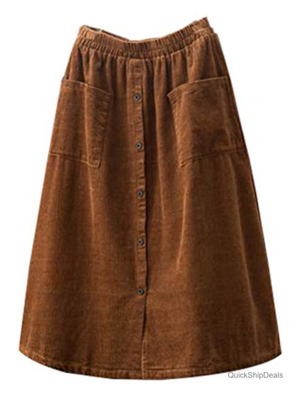 Women's Corduroy A-Line Midi Skirt Front Split Buttons Flared